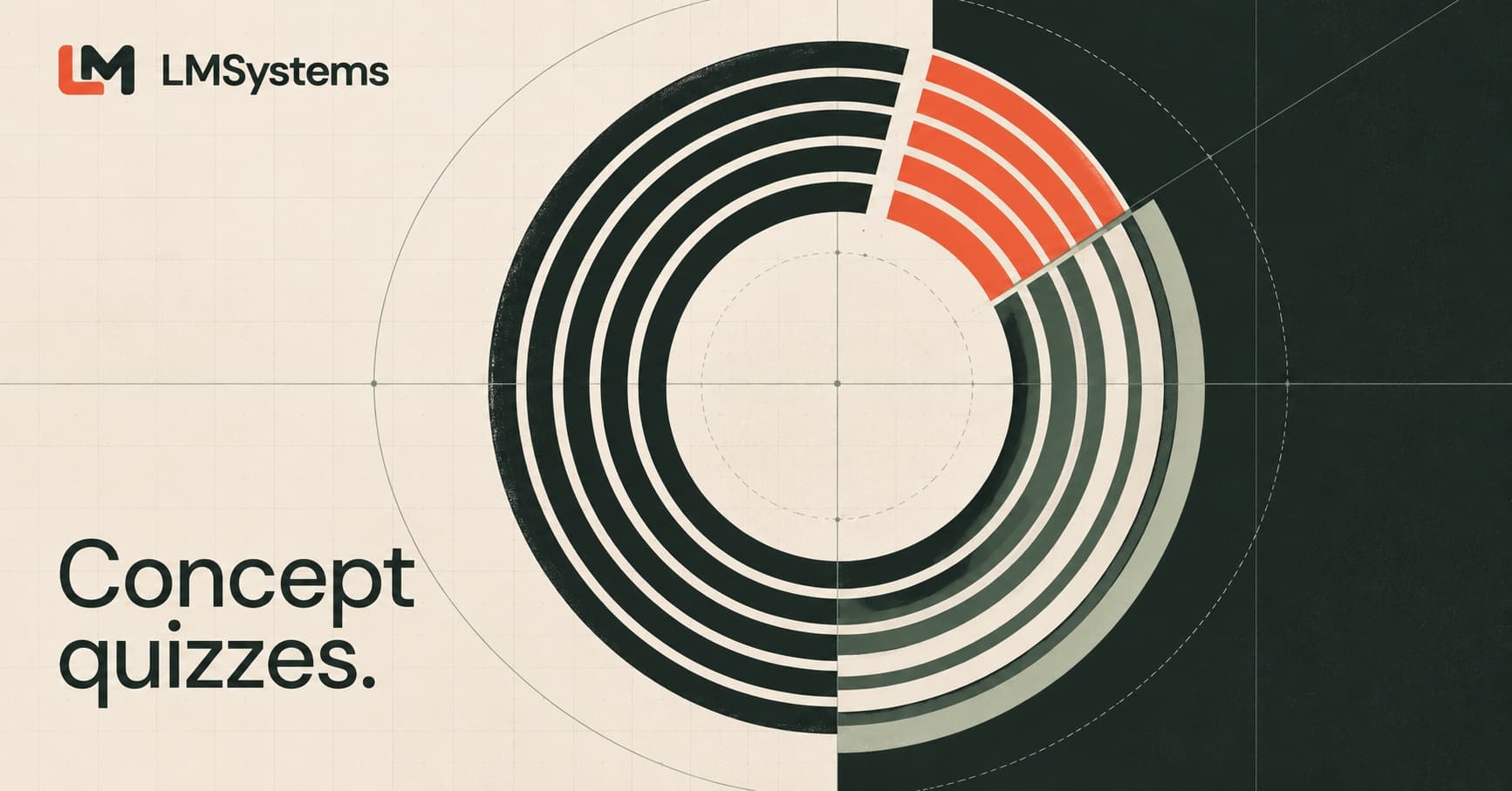 Adaptive quizzes: rings with one part missing, filled in by coral arcs